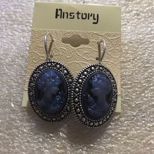Blue and Silver Cameo Earrings